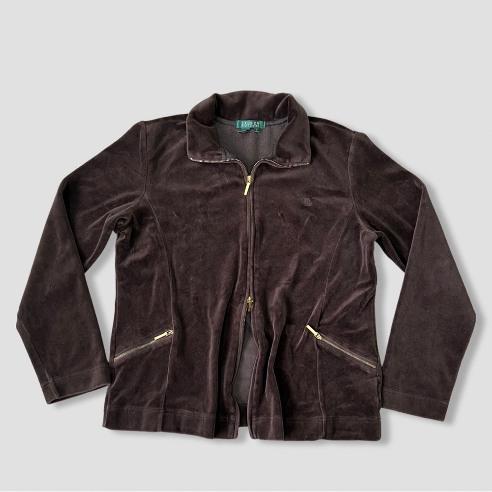 Vintage Y2K Ralph Lauren double zipper velour jacket